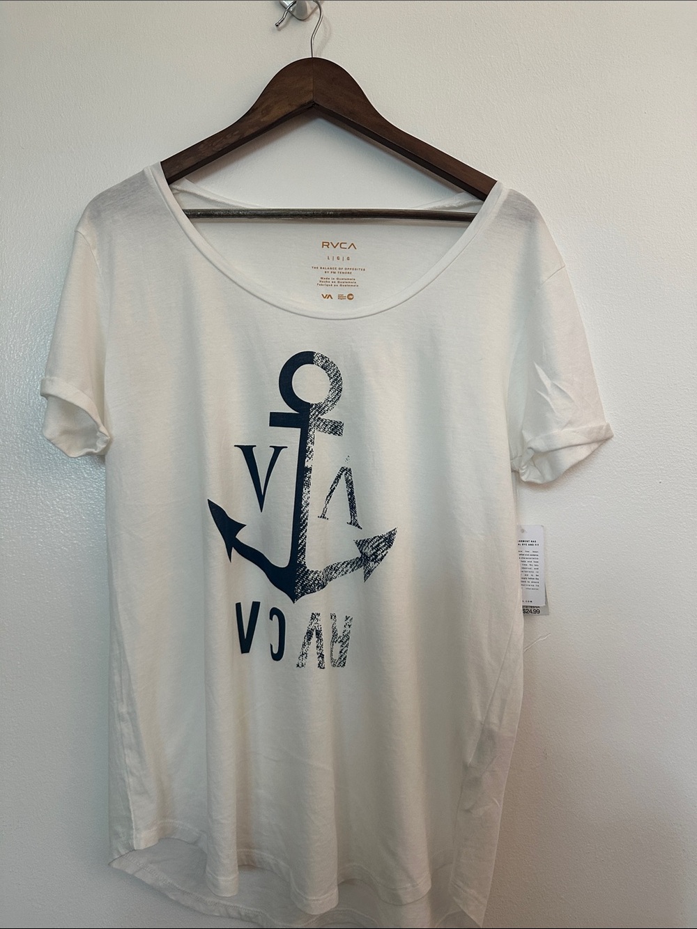 RVCA White Tee with Navy Anchor Graphic